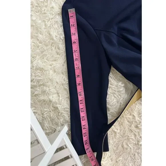 Calvin Klein Women's Sz 6 Navy Scuba Crepe 3/4 Sleeve Flounce Skirt Dress #0548 - Picture 9 of 11